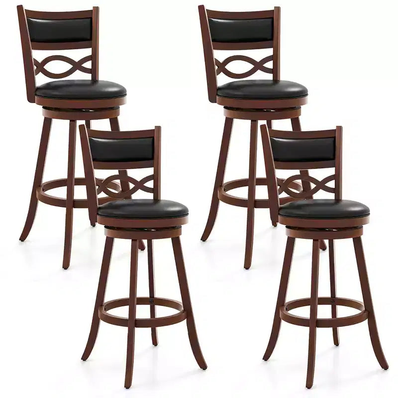 Costway 29 Bar Height Stools Set of 4 w/Rubber Wood Frame Faux Leather Upholstered Seat