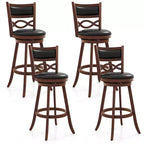 Costway 29 Bar Height Stools Set of 4 w/Rubber Wood Frame Faux Leather Upholstered Seat