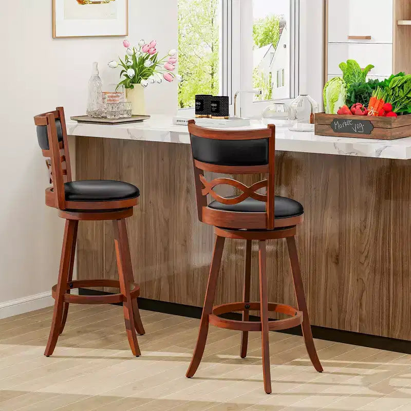 Costway Lot de 4 tabourets de bar hauteur 73,5 cm avec cadre en bois d'hévéa et assise rembourrée en similicuir