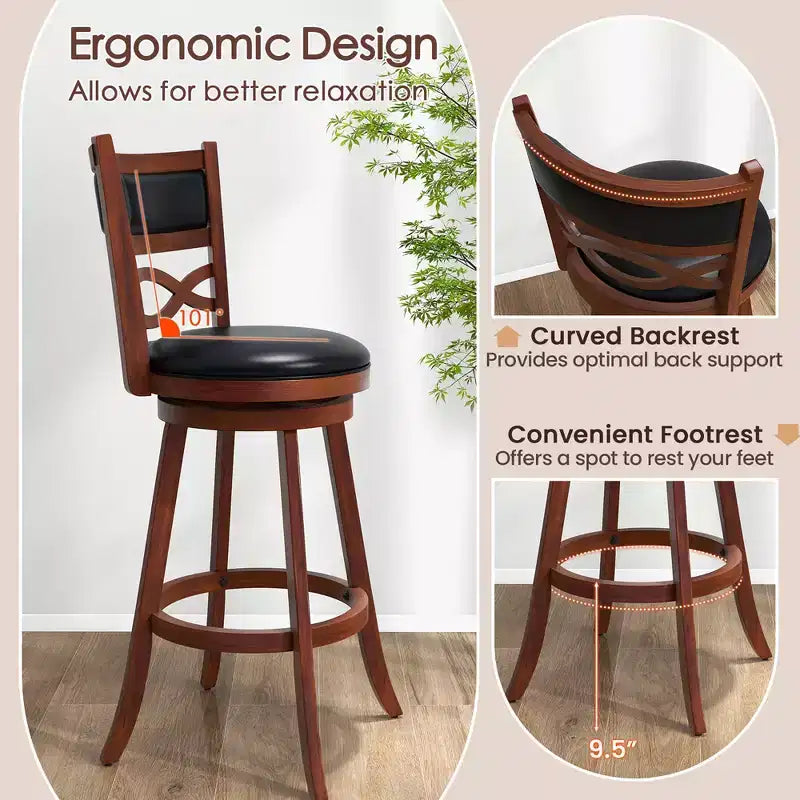 Costway Lot de 4 tabourets de bar hauteur 73,5 cm avec cadre en bois d'hévéa et assise rembourrée en similicuir