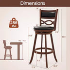 Costway Lot de 4 tabourets de bar hauteur 73,5 cm avec cadre en bois d'hévéa et assise rembourrée en similicuir