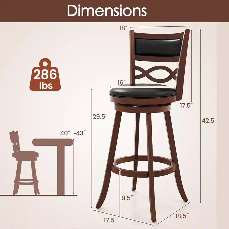 Costway Lot de 4 tabourets de bar hauteur 73,5 cm avec cadre en bois d'hévéa et assise rembourrée en similicuir