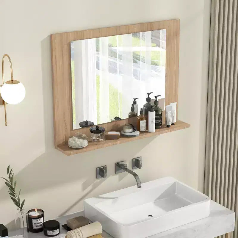 Miroir de salle de bain Costway avec étagère 23,5 x 17,5, cadre en bois rectangulaire