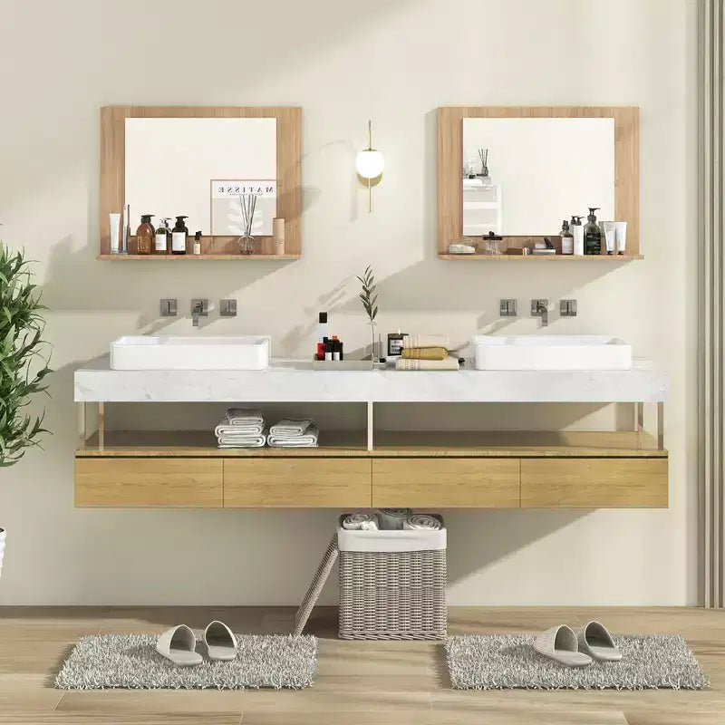 Miroir de salle de bain Costway avec étagère 23,5 x 17,5, cadre en bois rectangulaire