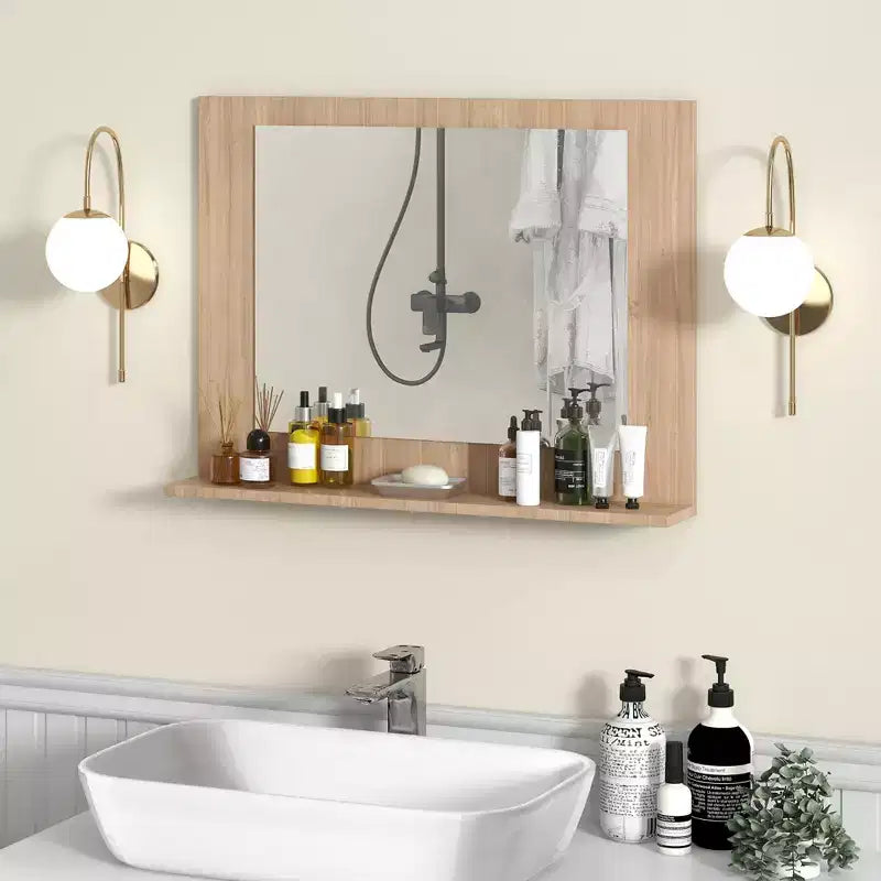 Miroir de salle de bain Costway avec étagère 23,5 x 17,5, cadre en bois rectangulaire
