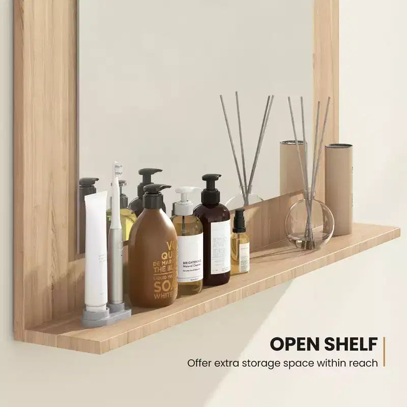 Miroir de salle de bain Costway avec étagère 23,5 x 17,5, cadre en bois rectangulaire