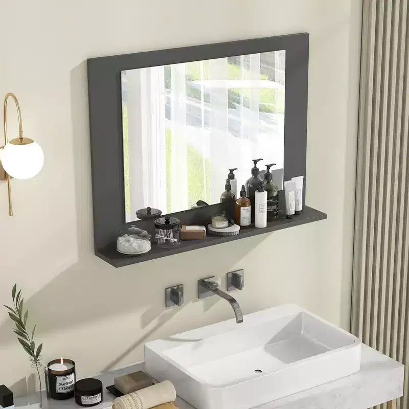 Miroir de salle de bain Costway avec étagère 23,5 x 17,5, cadre en bois rectangulaire