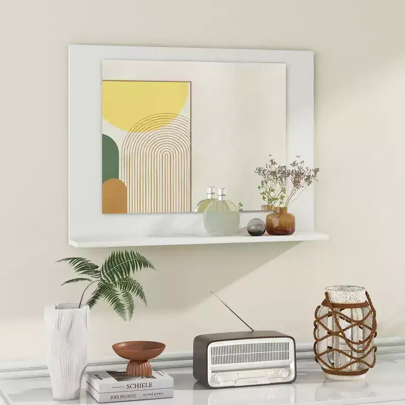 Miroir de salle de bain Costway avec étagère 23,5 x 17,5, cadre en bois rectangulaire