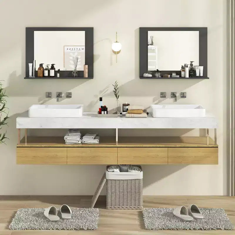 Miroir de salle de bain Costway avec étagère 23,5 x 17,5, cadre en bois rectangulaire