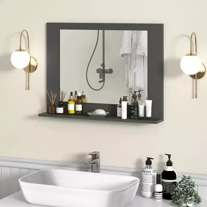 Miroir de salle de bain Costway avec étagère 23,5 x 17,5, cadre en bois rectangulaire