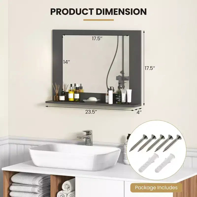 Miroir de salle de bain Costway avec étagère 23,5 x 17,5, cadre en bois rectangulaire
