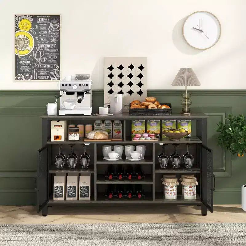 Meuble de bar Costway Buffet Vaisselier de 140 cm avec 8 Porte-Bouteilles
