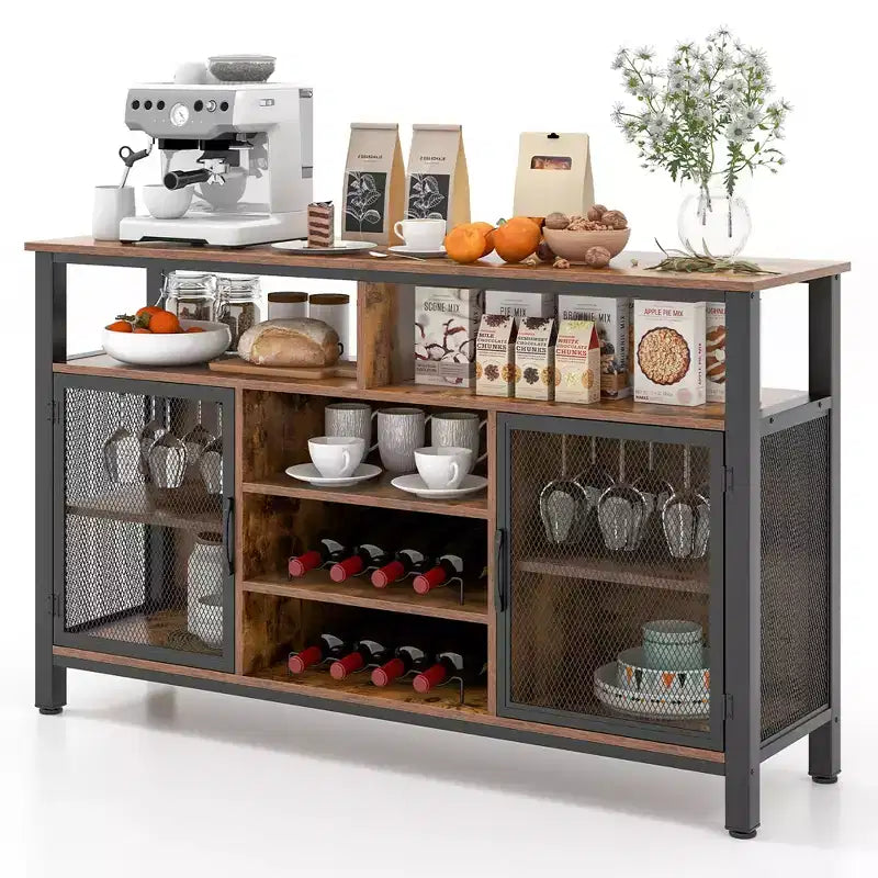 Meuble de bar Costway Buffet Vaisselier de 140 cm avec 8 Porte-Bouteilles