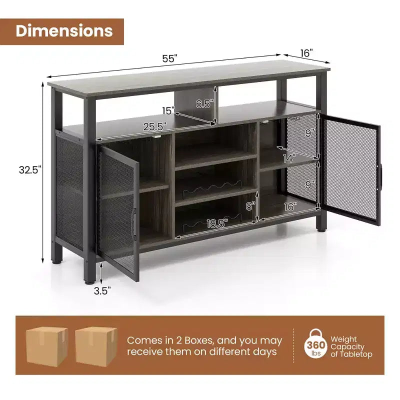 Meuble de bar Costway Buffet Vaisselier de 140 cm avec 8 Porte-Bouteilles