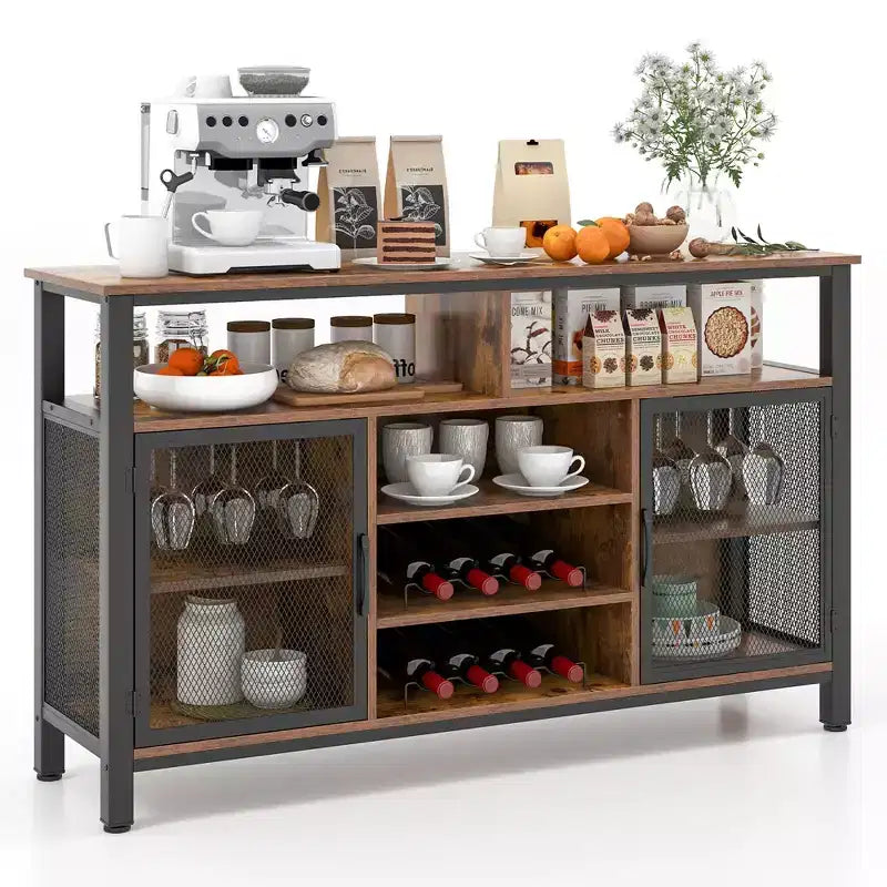 Meuble de bar Costway Buffet Vaisselier de 140 cm avec 8 Porte-Bouteilles