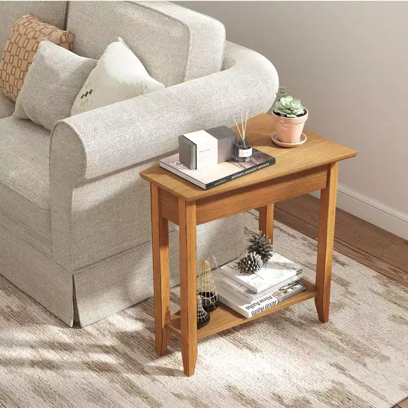 Costway Lot de 2 tables d'appoint irrégulières et étroites avec étagère de rangement pour canapé, couleur noyer