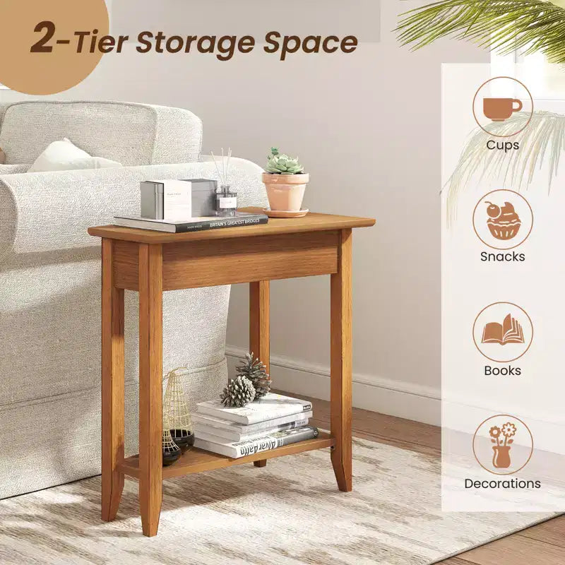 Costway Lot de 2 tables d'appoint irrégulières et étroites avec étagère de rangement pour canapé, couleur noyer