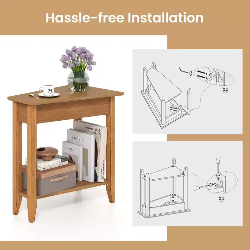 Costway Lot de 2 tables d'appoint irrégulières et étroites avec étagère de rangement pour canapé, couleur noyer