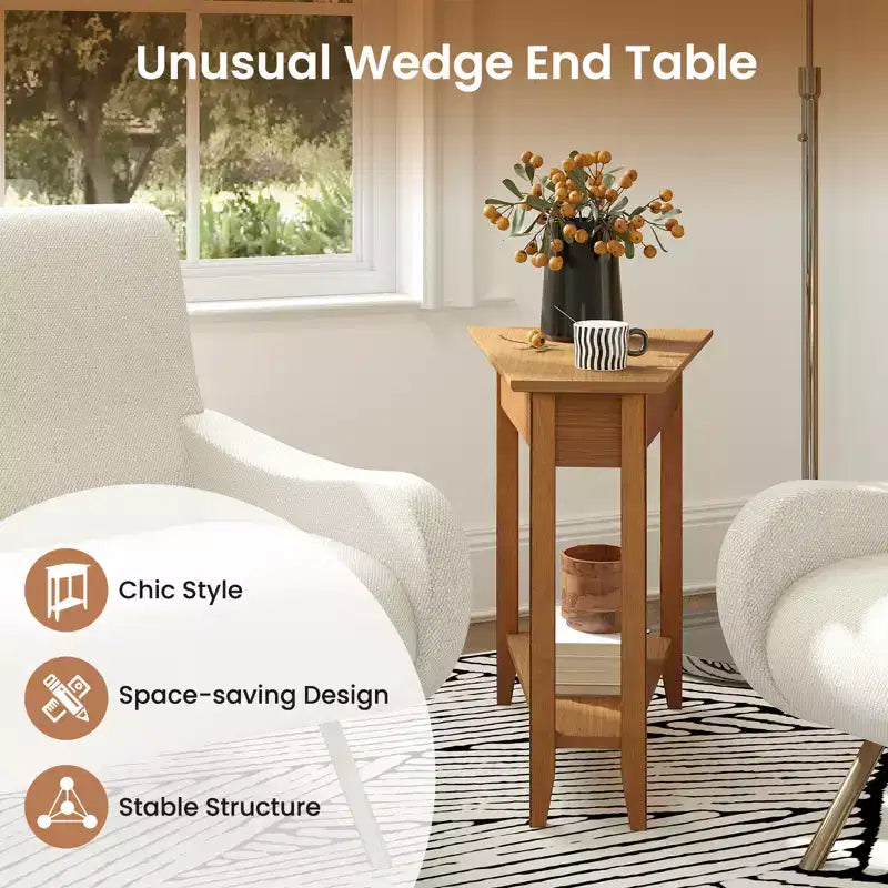Costway Lot de 2 tables d'appoint irrégulières et étroites avec étagère de rangement pour canapé, couleur noyer