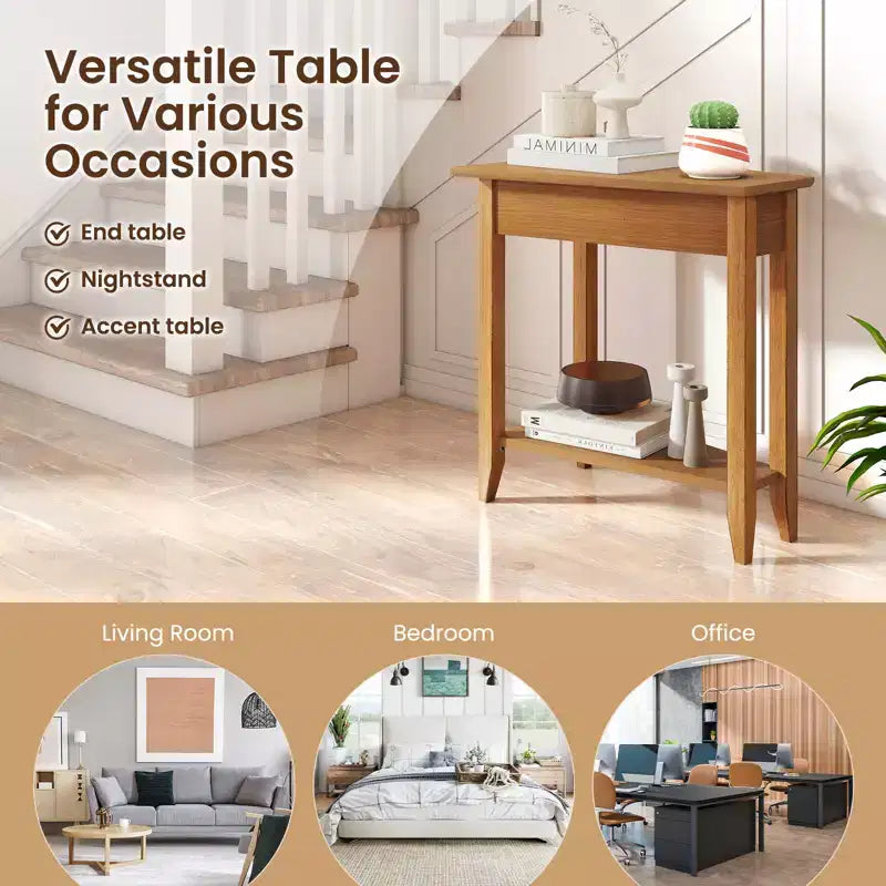 Costway Lot de 2 tables d'appoint irrégulières et étroites avec étagère de rangement pour canapé, couleur noyer
