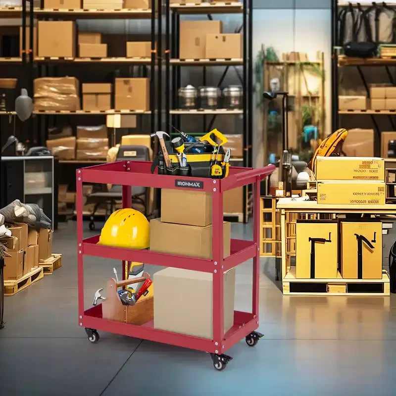 Chariot à outils roulant Costway à 3 niveaux avec 3 étagères spacieuses et 4 roues universelles avec 2 freins