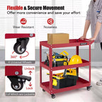 Chariot à outils roulant Costway à 3 niveaux avec 3 étagères spacieuses et 4 roues universelles avec 2 freins