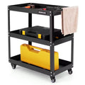 Costway 3-Tier Rolling Tool Cart w/ 3 Spacious Shelves 4 Universal Wheels w/ 2 Brakes