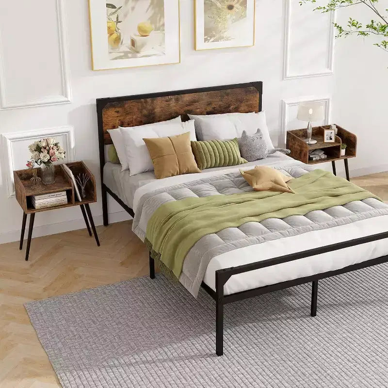 Costway Lot de 2 Tables d'Appoint de Style Moderne du Milieu du Siècle avec Étagères Ouvertes et Pieds en Métal