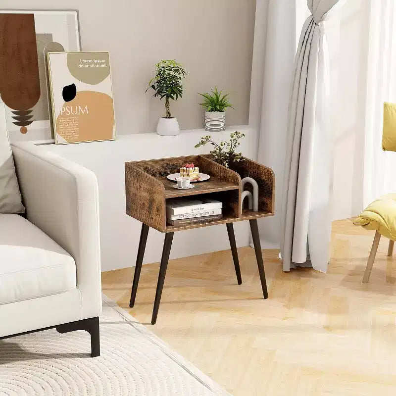 Costway Lot de 2 Tables d'Appoint de Style Moderne du Milieu du Siècle avec Étagères Ouvertes et Pieds en Métal