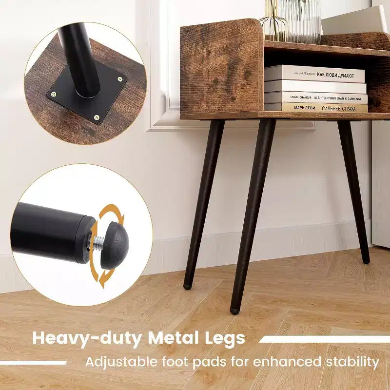 Costway Lot de 2 Tables d'Appoint de Style Moderne du Milieu du Siècle avec Étagères Ouvertes et Pieds en Métal