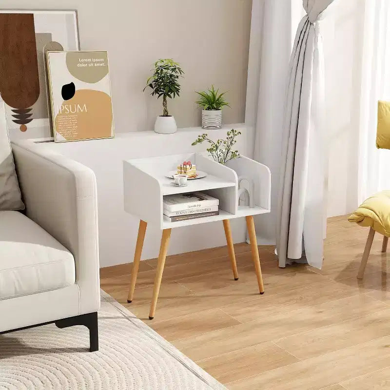 Costway Lot de 2 Tables d'Appoint de Style Moderne du Milieu du Siècle avec Étagères Ouvertes et Pieds en Métal