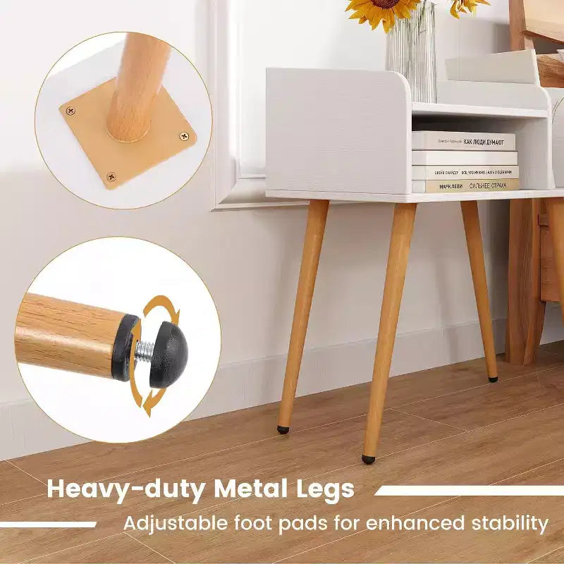 Costway Lot de 2 Tables d'Appoint de Style Moderne du Milieu du Siècle avec Étagères Ouvertes et Pieds en Métal