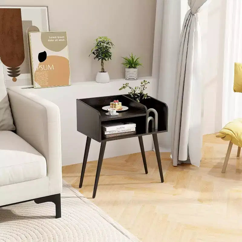Costway Lot de 2 Tables d'Appoint de Style Moderne du Milieu du Siècle avec Étagères Ouvertes et Pieds en Métal