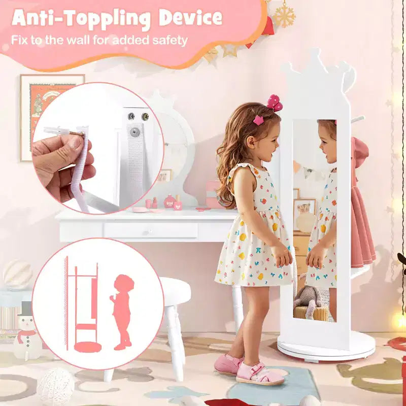 Meuble à Bijoux pour Enfants Costway avec Miroir sur Pied