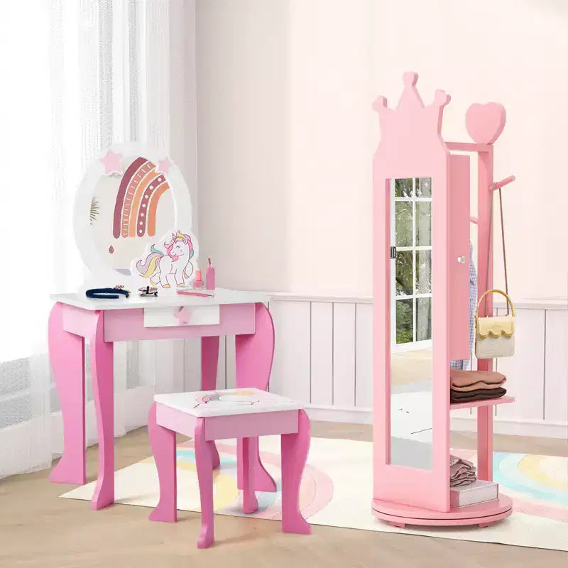 Meuble à Bijoux pour Enfants Costway avec Miroir sur Pied