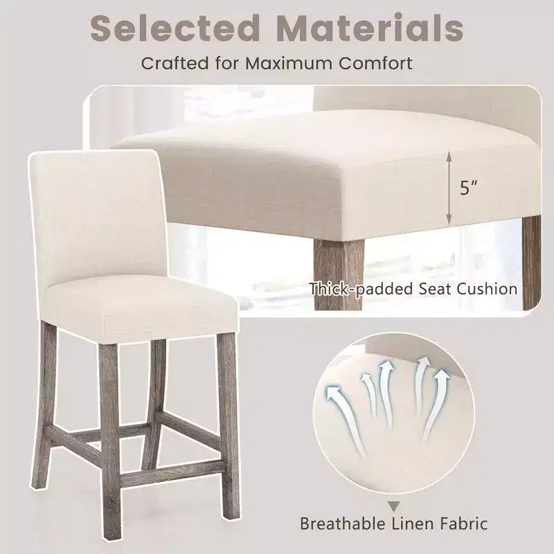 Costway Lot de 4 tabourets de bar hauteur comptoir 62,2 cm, chaises de cuisine modernes en tissu rembourré