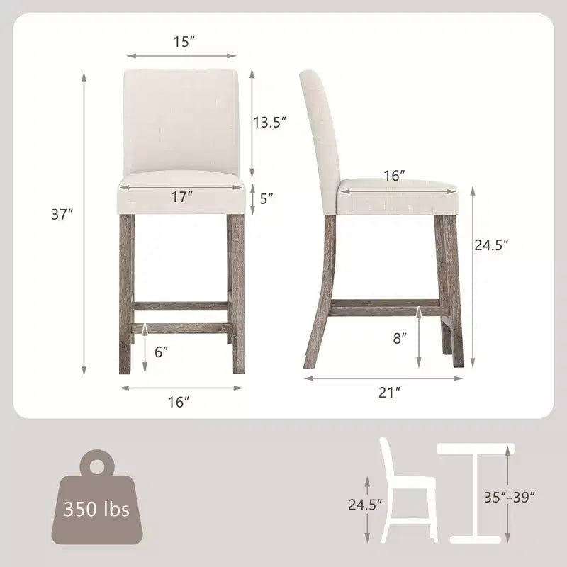 Costway Lot de 4 tabourets de bar hauteur comptoir 62,2 cm, chaises de cuisine modernes en tissu rembourré