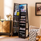 Costway Grande Armoire à Bijoux avec Lumières 3 Couleurs, Étagères Réglables et Roulettes