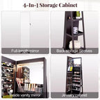 Costway Grande Armoire à Bijoux avec Lumières 3 Couleurs, Étagères Réglables et Roulettes
