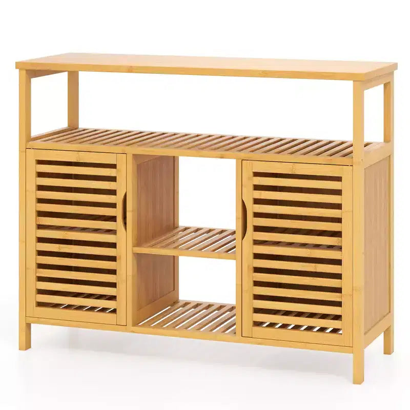 Meuble de salle de bain Costway en bambou avec 2 portes et étagères de rangement pour salon