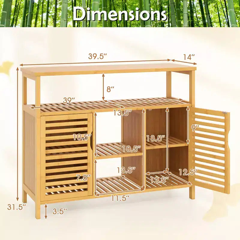 Meuble de salle de bain Costway en bambou avec 2 portes et étagères de rangement pour salon