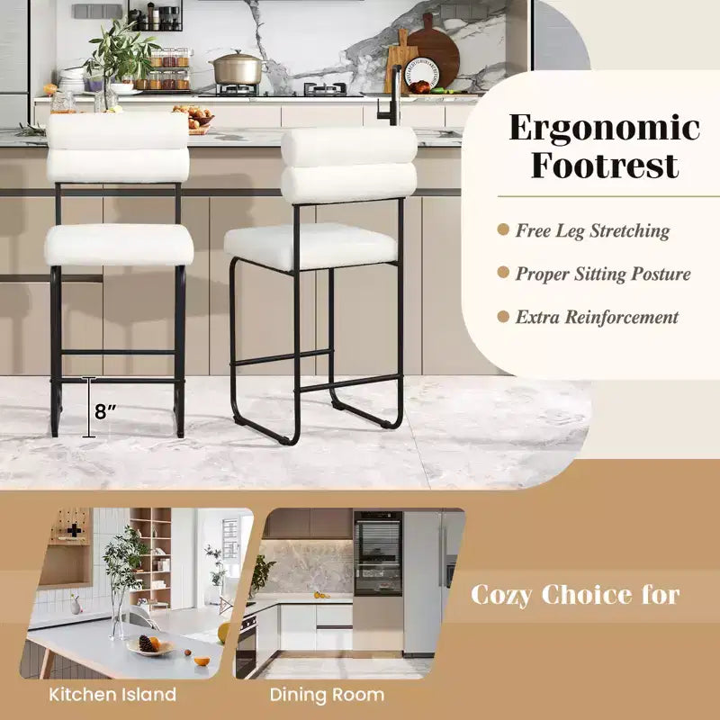 Costway Lot de 2 tabourets de bar hauteur comptoir de 66 cm avec cadre en métal et repose-pieds