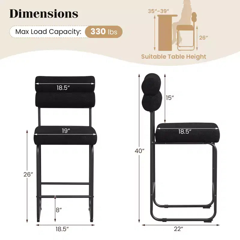Costway Lot de 2 tabourets de bar hauteur comptoir de 66 cm avec cadre en métal et repose-pieds