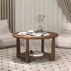 Table basse ronde Costway avec plateau bicolore et étagère de rangement ouverte, pieds en bois