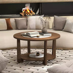 Table basse ronde Costway avec plateau bicolore et étagère de rangement ouverte, pieds en bois