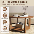 Table basse ronde Costway avec plateau bicolore et étagère de rangement ouverte, pieds en bois