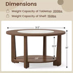 Table basse ronde Costway avec plateau bicolore et étagère de rangement ouverte, pieds en bois