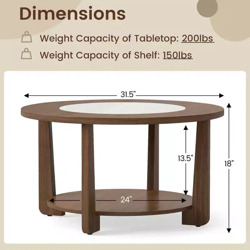Table basse ronde Costway avec plateau bicolore et étagère de rangement ouverte, pieds en bois