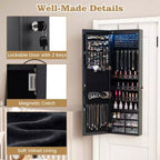 Costway Armoire à bijoux avec miroir pleine longueur, lumières LED intégrées, crochets et étagères