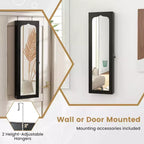 Costway Armoire à bijoux avec miroir pleine longueur, lumières LED intégrées, crochets et étagères
